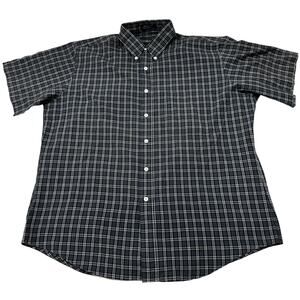Carl Michaels Shirt Men XL Blue Green White Plaid Button Up Short Sleeve Preppy